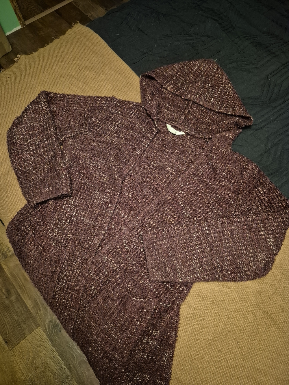 Men's Hooded Marled Cardigan Sweater - Burgundy